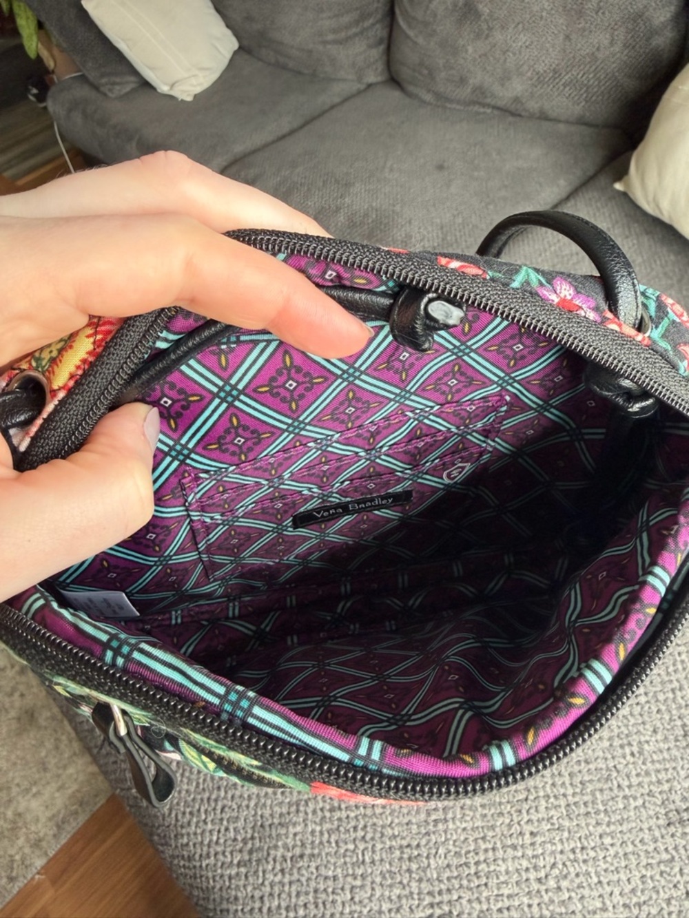 Vera Bradley Black Quilted Floral Crossbody with Multicolor Blooms - Picture 3 of 4